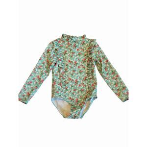 Boden Mini Frilly Long Sleeve Rear Zip Swimsuit •Girl 4-5• Rash Guard Strawberry